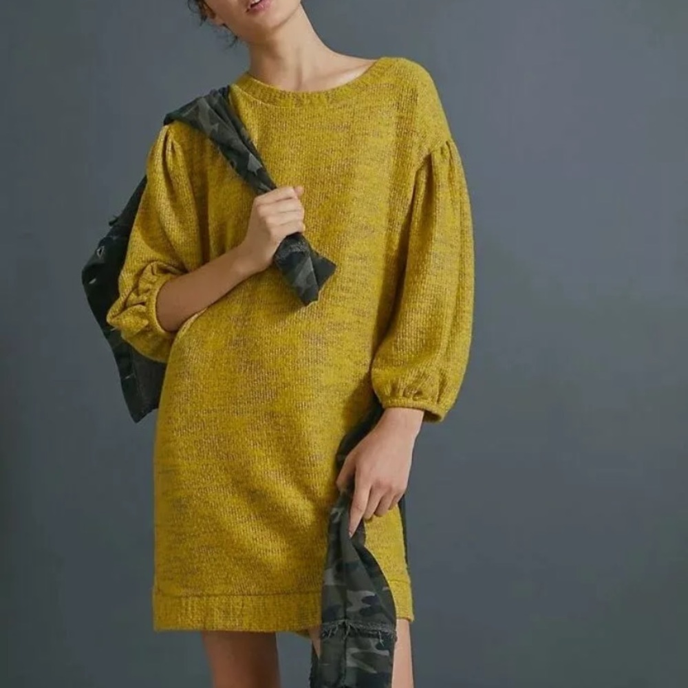 Anthropologie Saturday Sunday Lyla yellow knit dress small New NWT RARE HTF